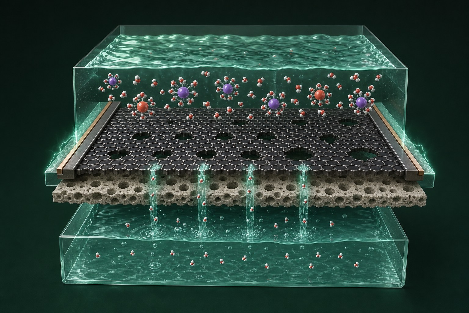Scientific visualization of an electrode-enabled nanoporous graphene membrane